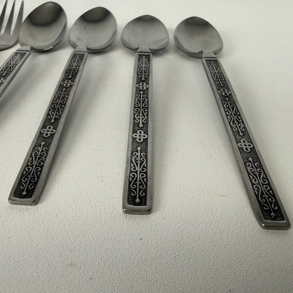 Nasco Kashmir‎ Vintage MIX LOT OF 8 Stainless Korea FORK SPOON SERVING